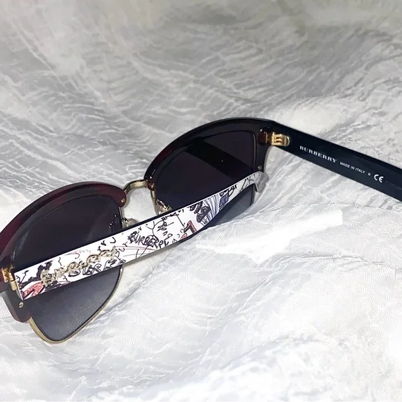 Burberry Women’s Graffiti Print Sunglasses Brown/Red & Gold - Picture 6 of 14